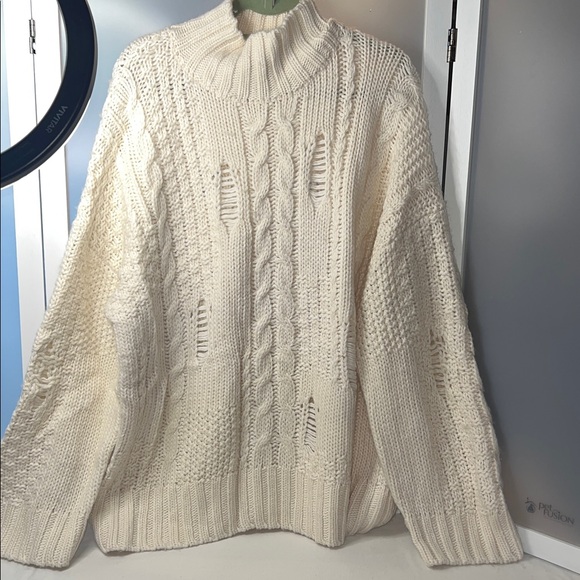 Current/Elliot Distressed Cable-knit Turtleneck Sweater size 4 - Picture 1 of 6